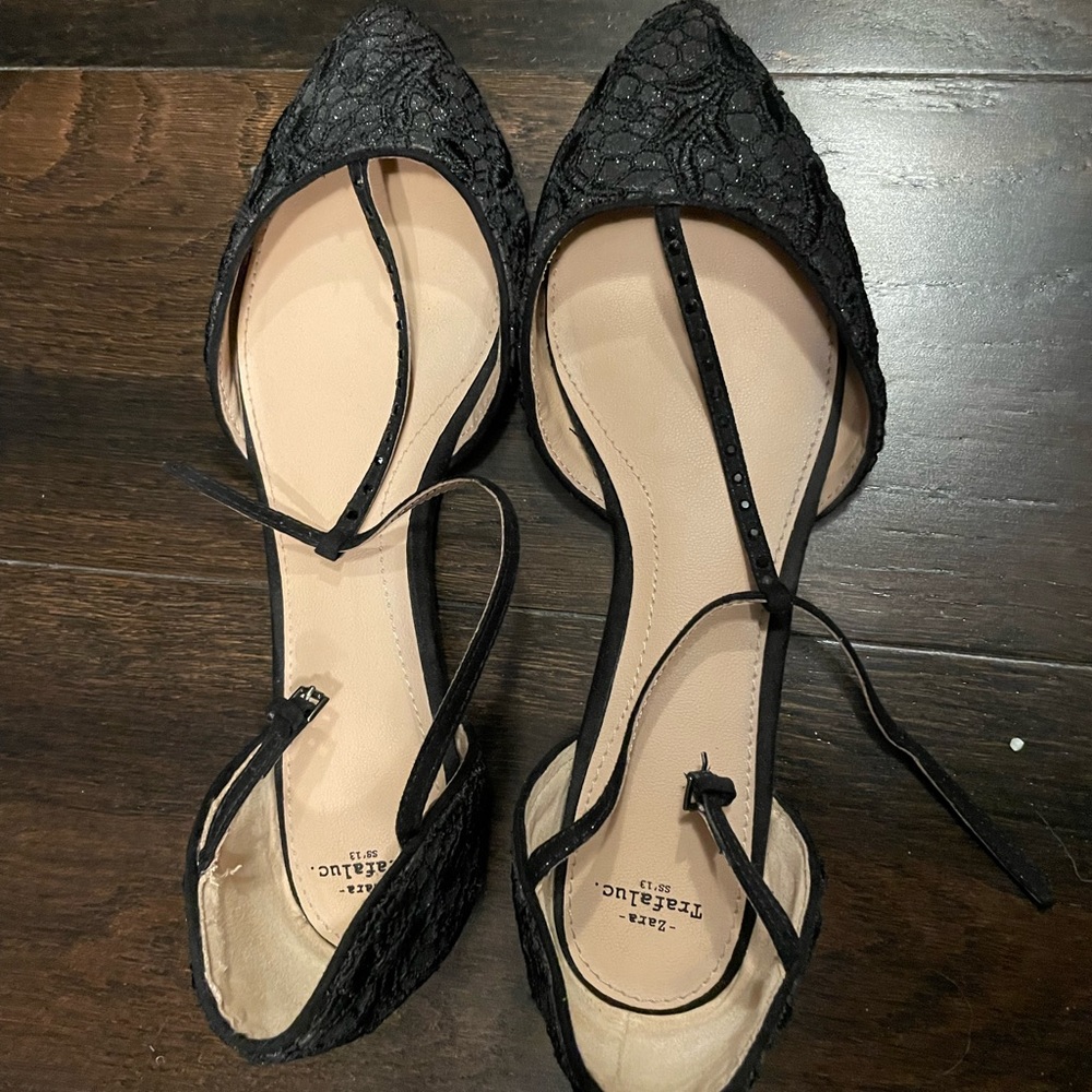 Black embroidered formal flats